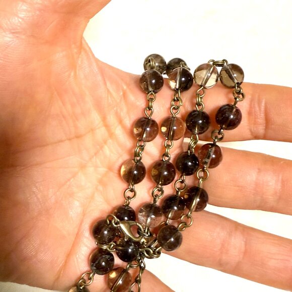 Genuine Smoky Quartz Short Adjustable Necklace, Natural Gemstone + Bronze Links - Picture 12 of 12